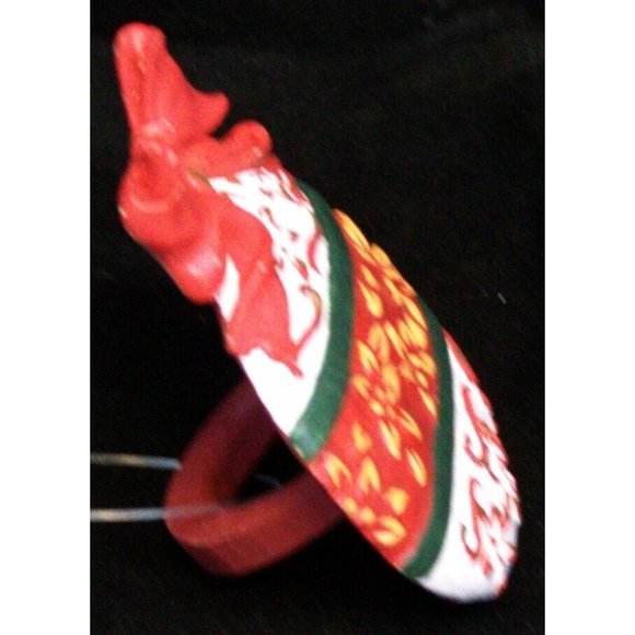 NWT Ceramic Red White Floral Christmas Ornament Napkin Ring Bow Tableware Dining - Picture 12 of 14